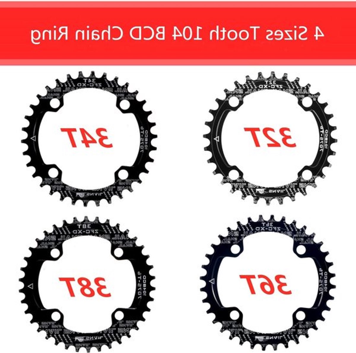 Narrow Wide Kettingblad 104 BCD voor Fietsen - 32T, 34T, 36T, 38T met 4 Sprocket Bouten voor MTB en Racefietsen