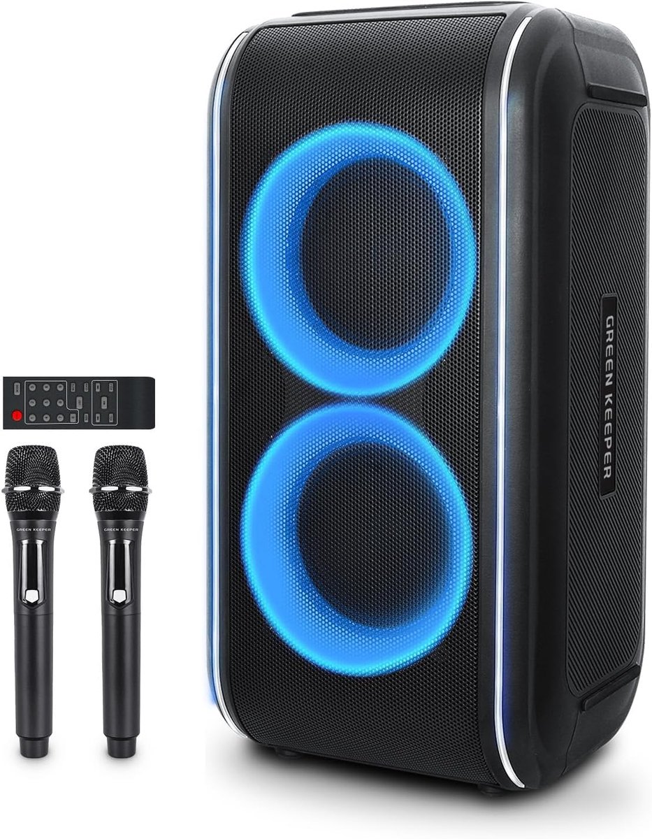 SnelShoppen - GKD62 Karaokemachine 400W Bluetooth Speaker met 2 Draadloze Microfoons voor Feesten, Kinderen, Tuin en Camping