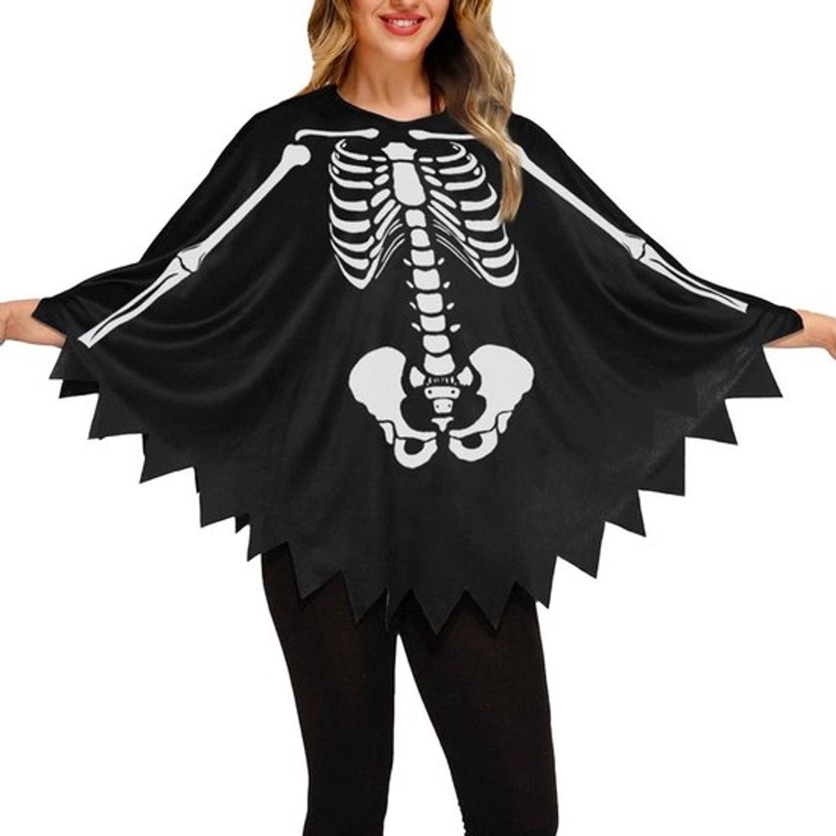Poncho met Skelet Ontwerp voor Halloween Kostuum voor Volwassenen - Perfect voor Carnaval en Dag van de Doden Feestelijkheden