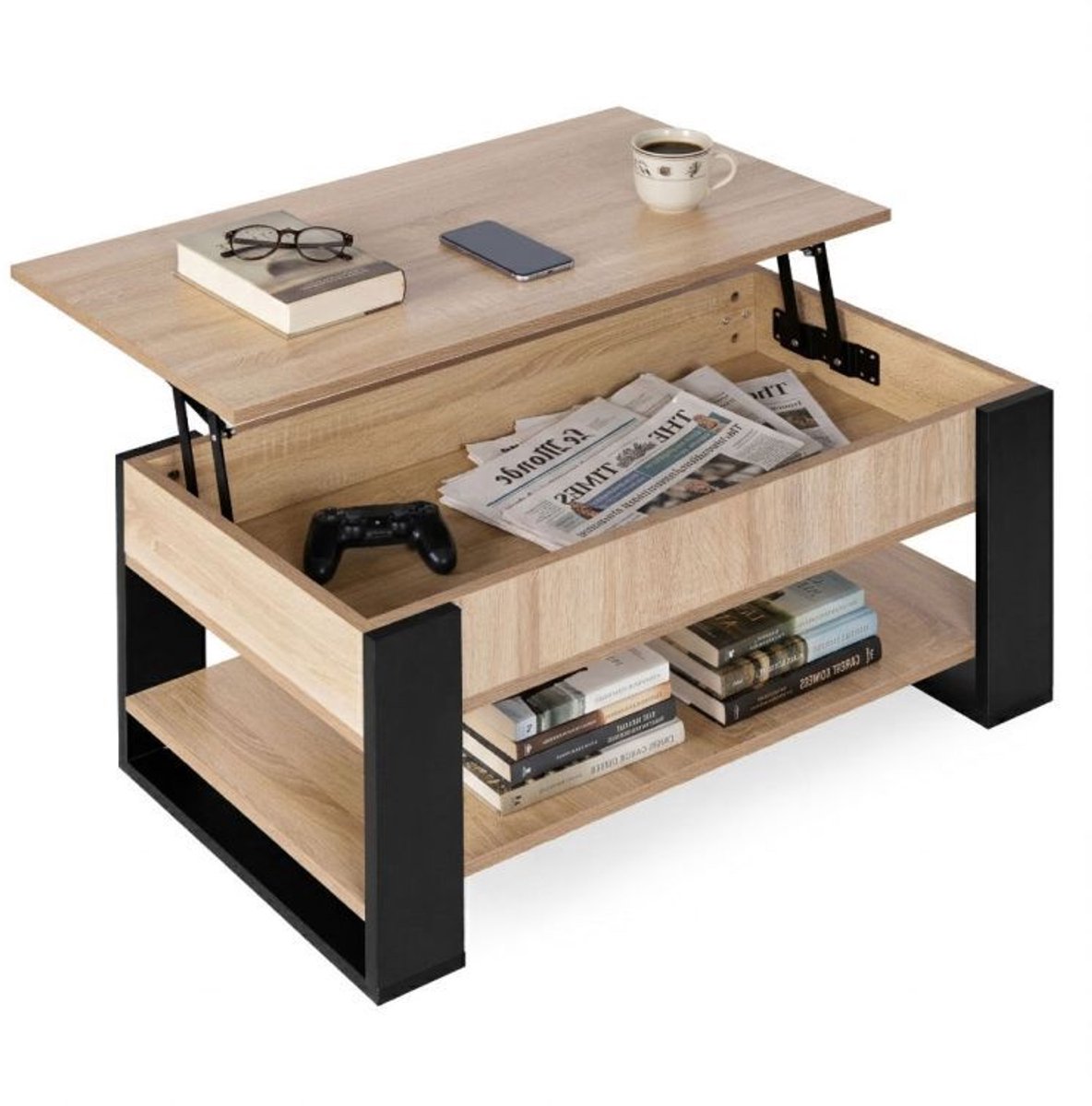 Kenz® - Salontafel met Opbergruimte - Hoogte verstelbaar - 45 cm Hoog - tot 100 kilo - Werkblad
