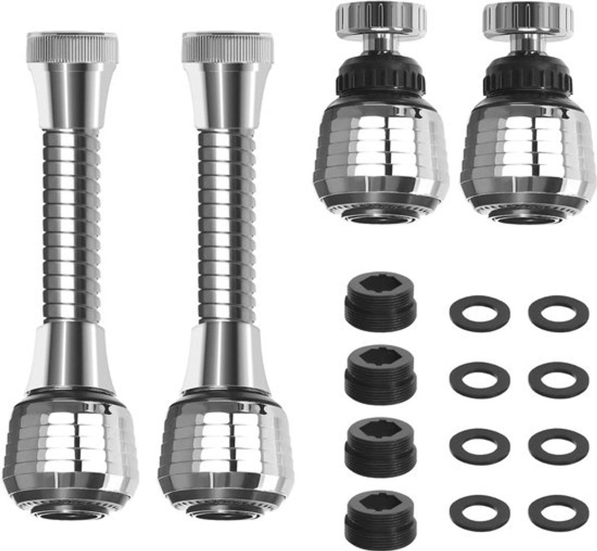 Kraanuitbreiding 4-delig - 360 graden flexibele draaikraan-aerator - Draaiende kraanaerator tap-bevestiging - Extensie scharnier vervanging voor keuken en badkamer