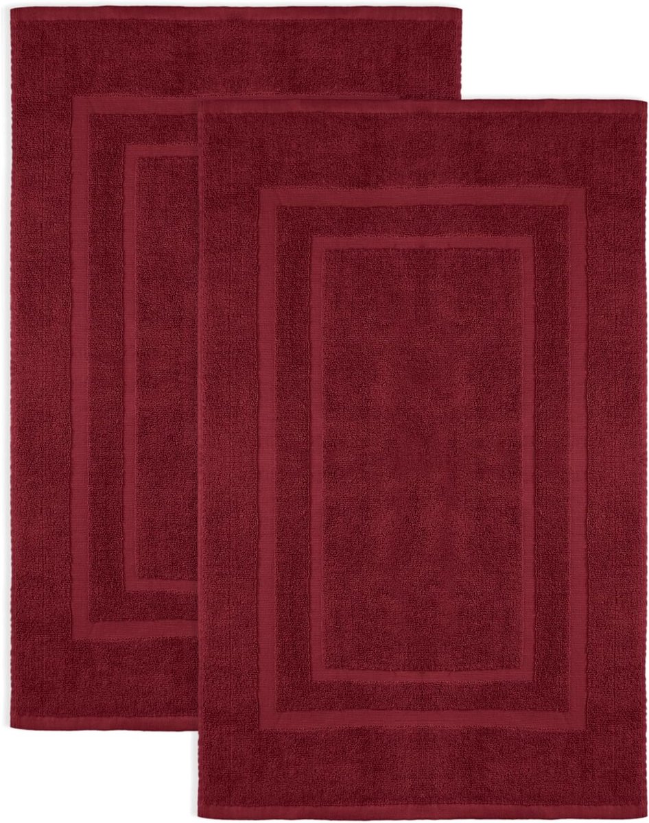SnelShoppen - Set van 2 Badmatten 50x80cm, 100% Katoen, Zacht, Absorberend, Terrycloth, Wijnrood, Badkamer, Luxe, Duurzaam