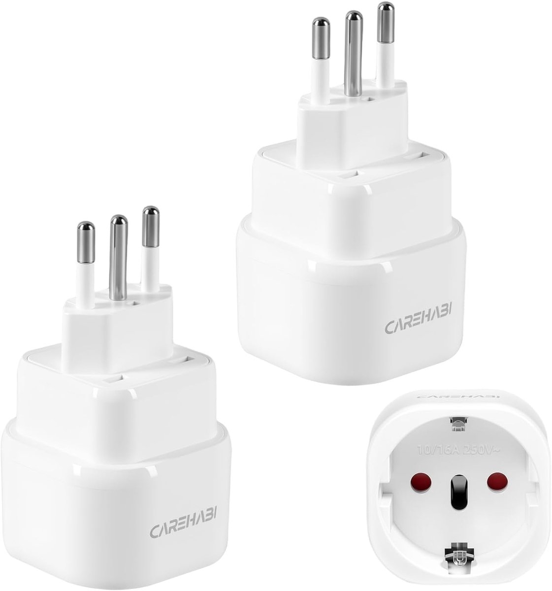Pack van 2 reisadapters Italië converter stekker, reisstekker type L stopcontact, tourconverter, basisadapter Engeland - ShopVlot