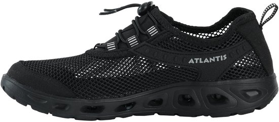 Zwarte mesh Atlantis waterschoen met snelsluiting, zijaanzicht.
