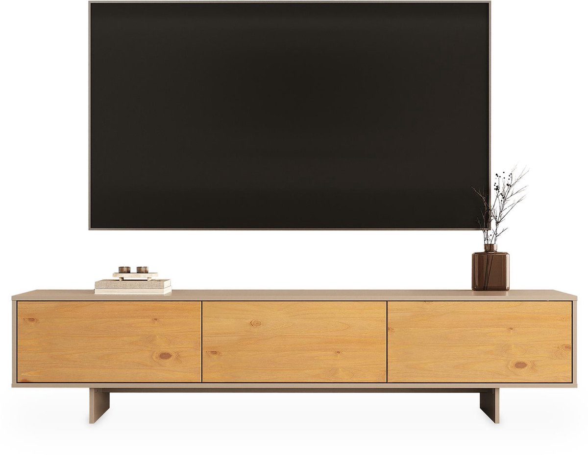 Lowboard ARTO 185 cm met fronten van massief hout – eiken/kasjmier