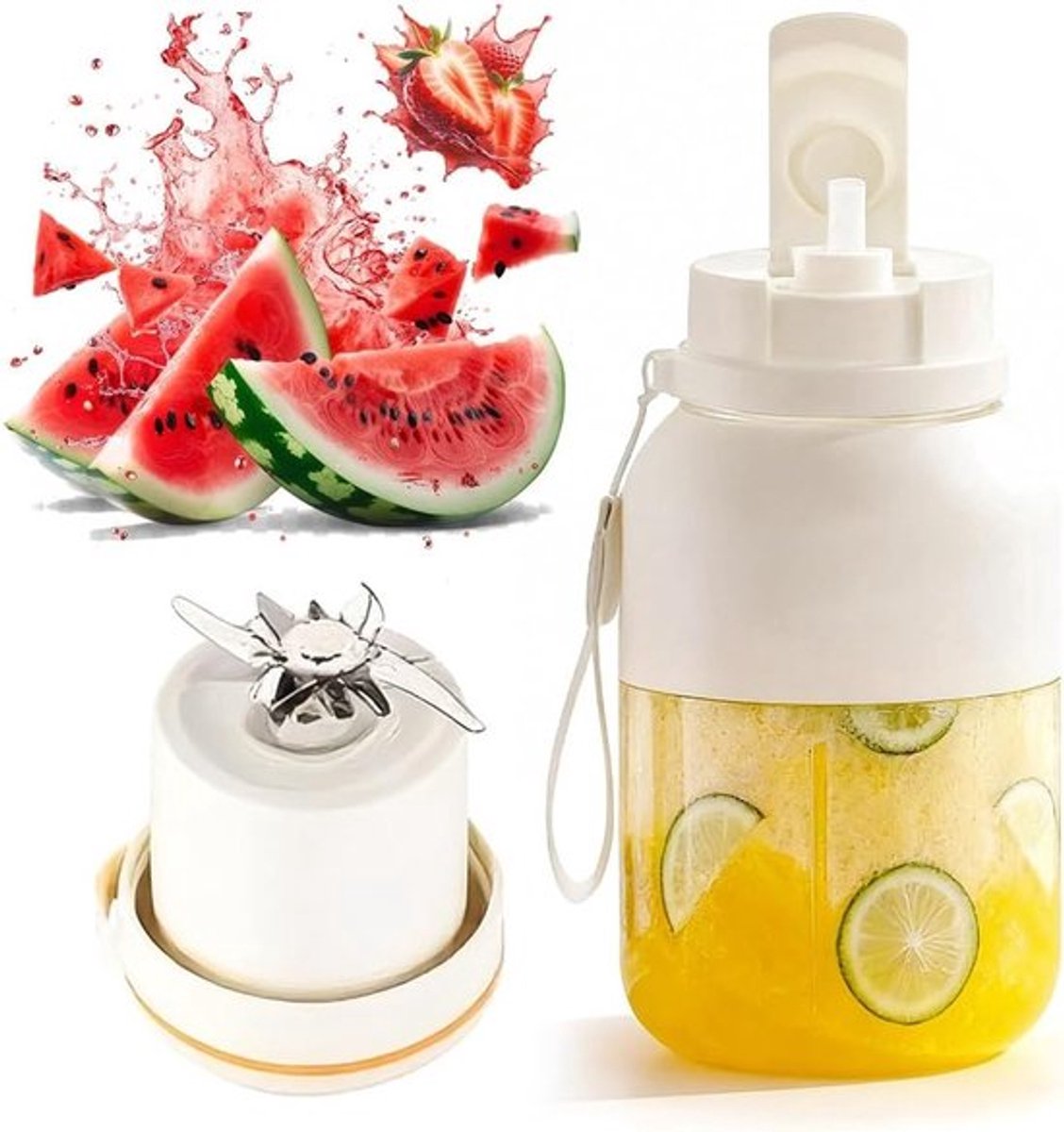 Draagbare Mixer voor Smoothies en Shakes, 1200ml Cup met Lekvrije Deksel en Drinkopening - Ideaal voor Sport, Reizen en Wandelen