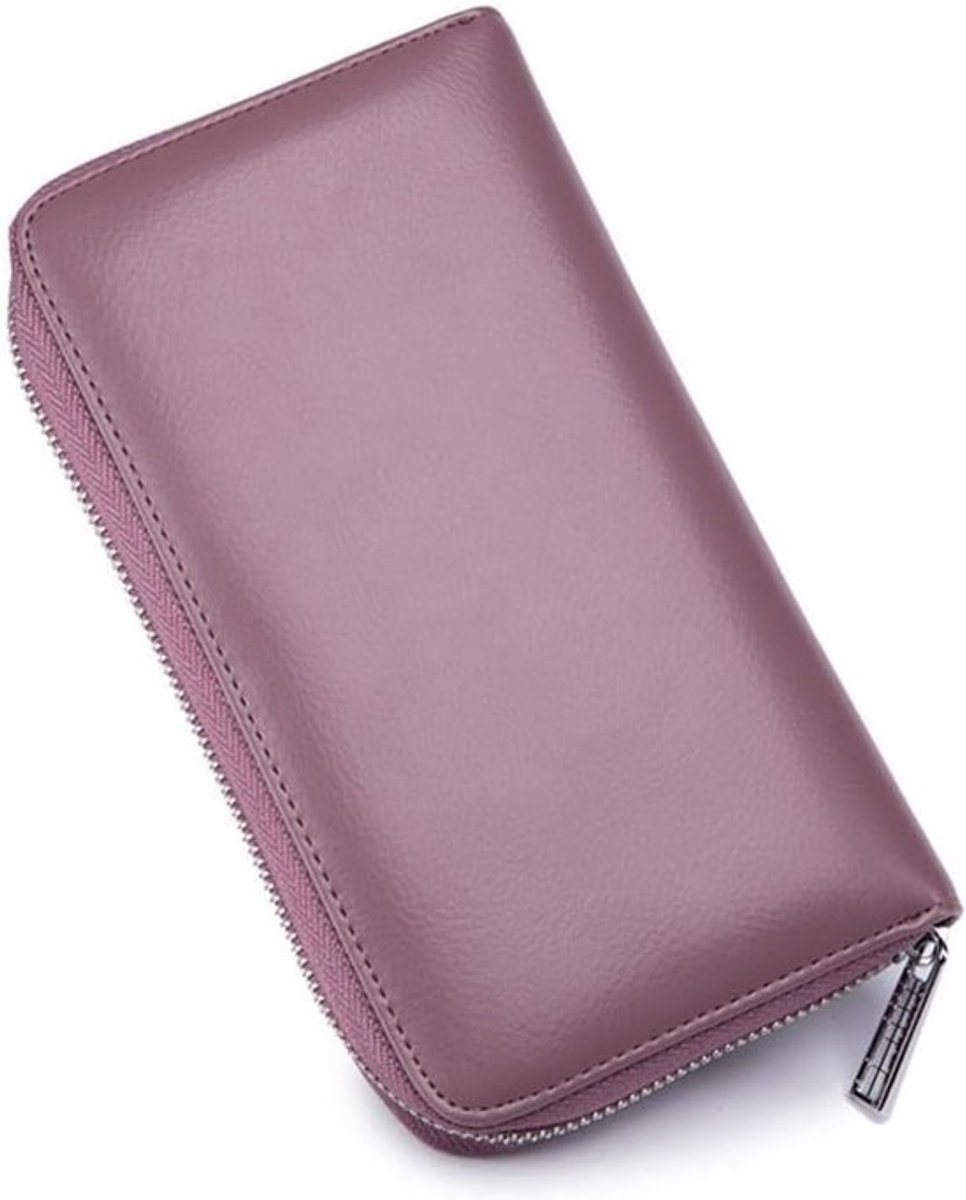 RFID Blokkerende Leren Portemonnee voor Vrouwen, Vintage Clutch en Lange Portemonnee met Rits, Paspoortmap en Organizer in Taro Lilac, Ideaal voor Reizen en Dagelijks Gebruik