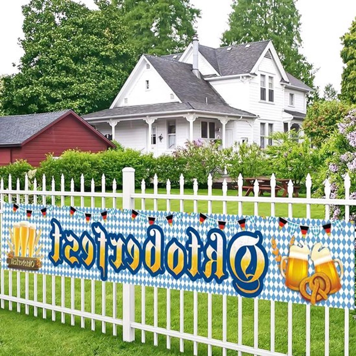 Grote Oktoberfest Decoratie Banner voor Buiten - Feestversiering voor Bierfestival met Witte Slingers voor Bier Tenten en Tuin (50 x 300 cm)