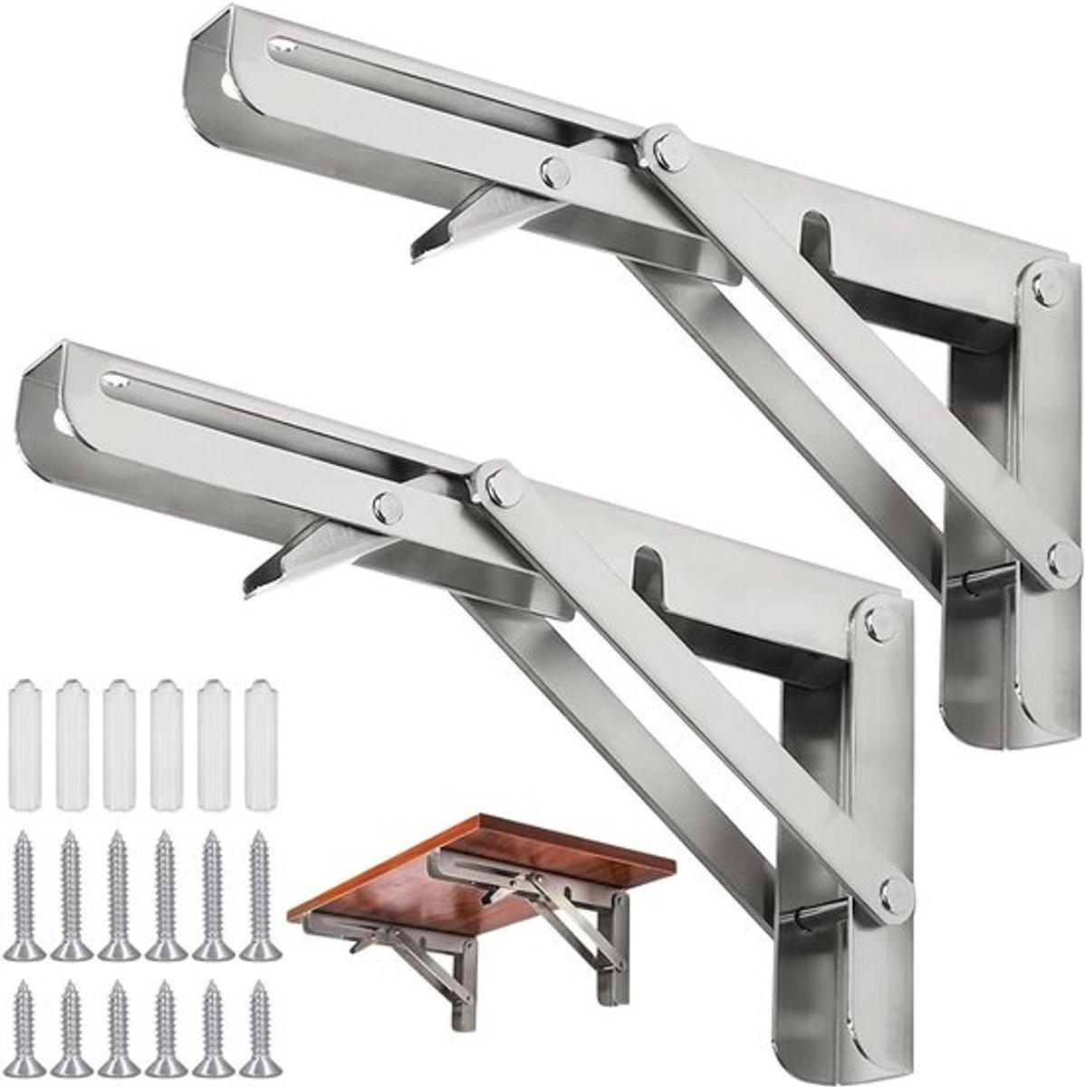 Set van 2 Opvouwbare Consoles, Stevige 300 mm, RVS Wandtafel, Ruimtebesparend voor Thuis, Keuken en Kantoor, Ideaal voor DIY Werkbank