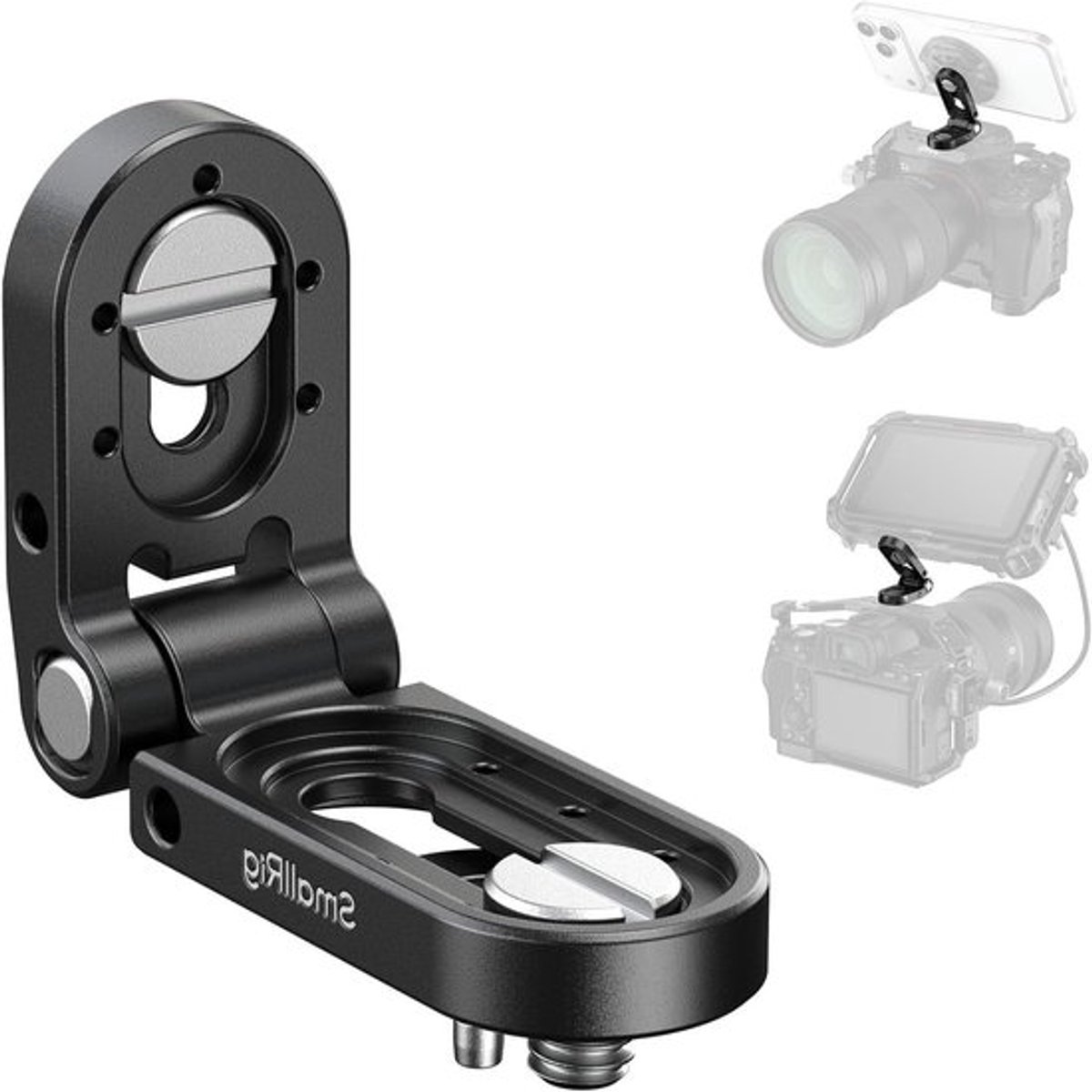 Vouwbare Mini L-vormige Montageplaat, Montagebeugel Adapter met 1/4''-20 Schroef en Verwijderbare Positioneringspin, Geschikt voor Monitoren en Camera's, Maximale Draagcapaciteit 1.2kg