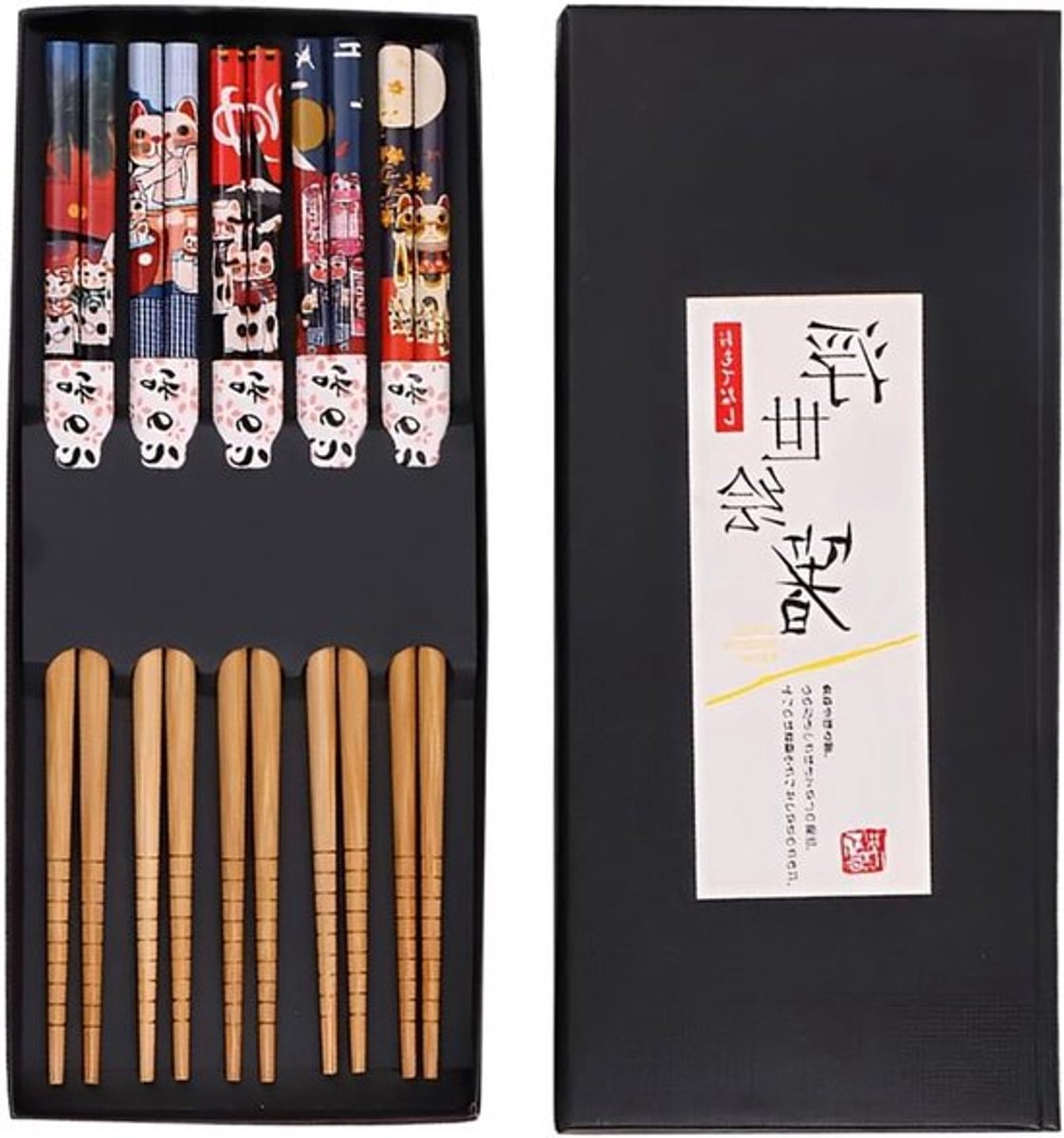 Set van 5 Herbruikbare Bamboe Eetstokjes met Doos, Perfect voor Sushi, Rijst en Noodles, Ideaal voor Feestdagen en Speciale Gelegenheden