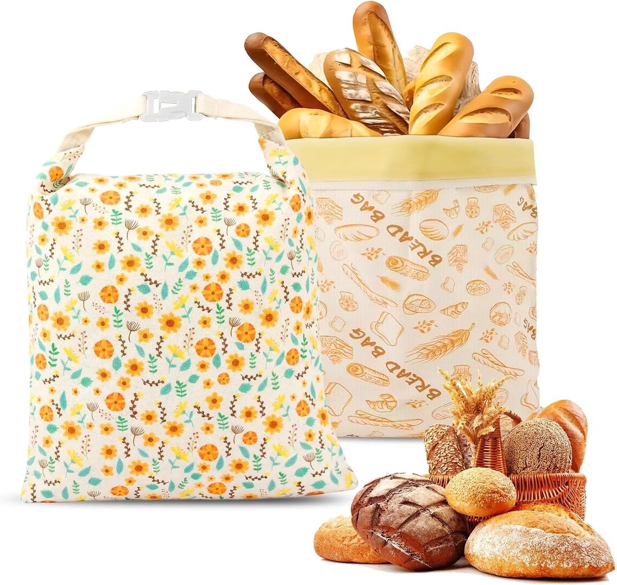 Bijenwas Broodzakken - Natuurkleur - 43 x 33 cm - Katoenen Zakken voor Vers Brood en Bakwaren
