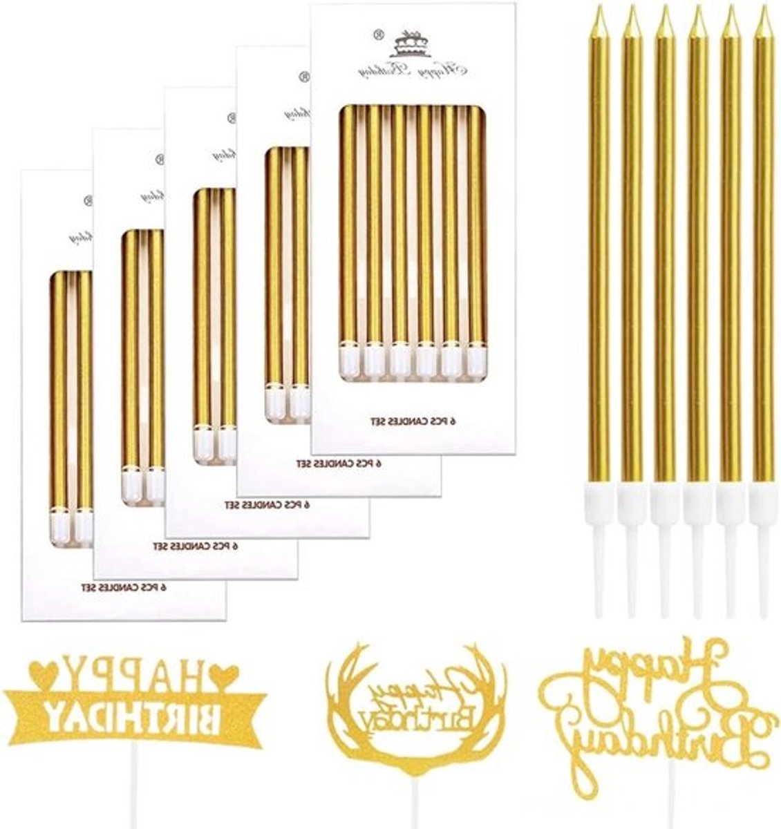 24 Gouden Verjaardagskaarsen - Slanke Cakekaarsen voor Verjaardagsfeesten, Bruiloften en Prom Decoraties