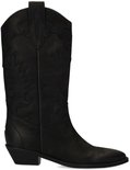 Zwarte nubuck cowboylaars met sierstiksels en spitse neus.