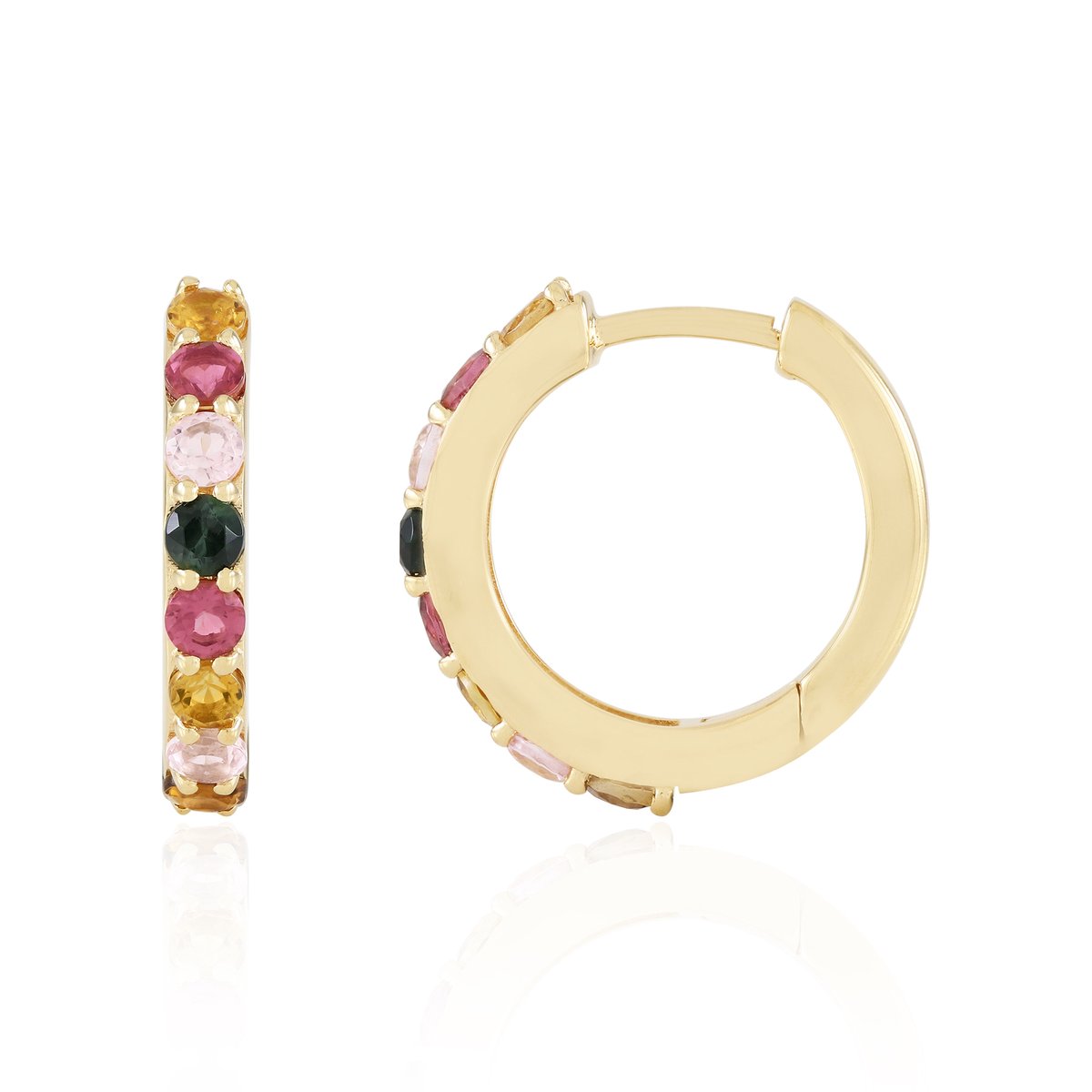 Cavill - Toermalijn Oorbellen - 1.07 Ct - Verguld 925 Sterling Zilver - Ronde Geslepen Edelstenen uit Madagaskar - Kleurrijke, Elegante Oorbellen