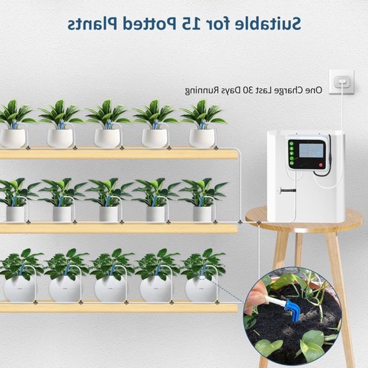 Automatisch Irrigatiesysteem voor Binnenplanten, Drip Irrigatie met Timer en 150 cm Pomp voor Tuin, Balkon en Potplanten