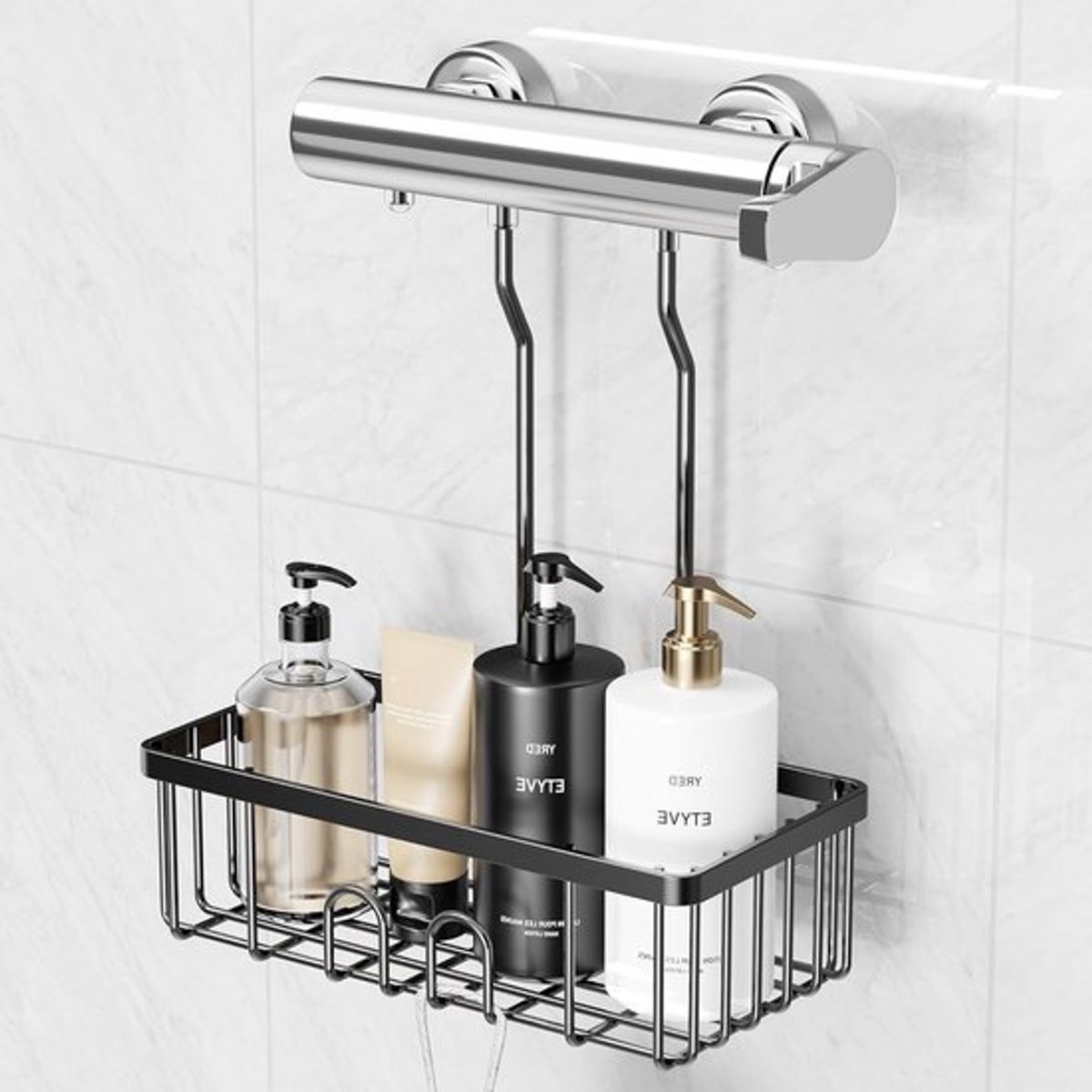 Doucheplank zonder boren - Hangend doucherek voor shampoo en douche-accessoires - Zwart opbergrek voor badkamer