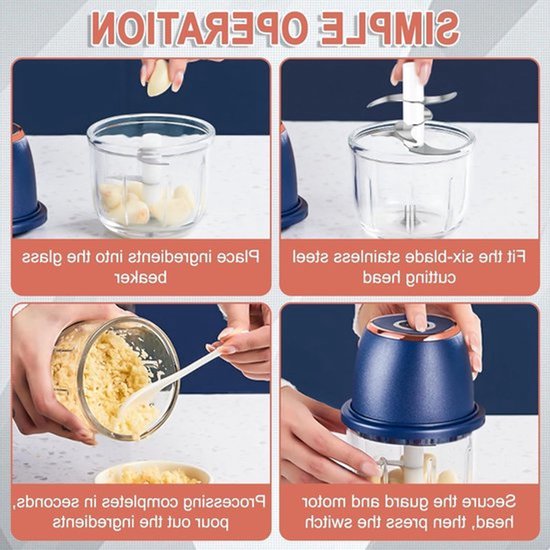 Draagbare Elektrische Mini Hakker 350 ml voor Uien, Fruit, Noten, Vlees en Knoflook met USB Aansluiting — afbeelding 3