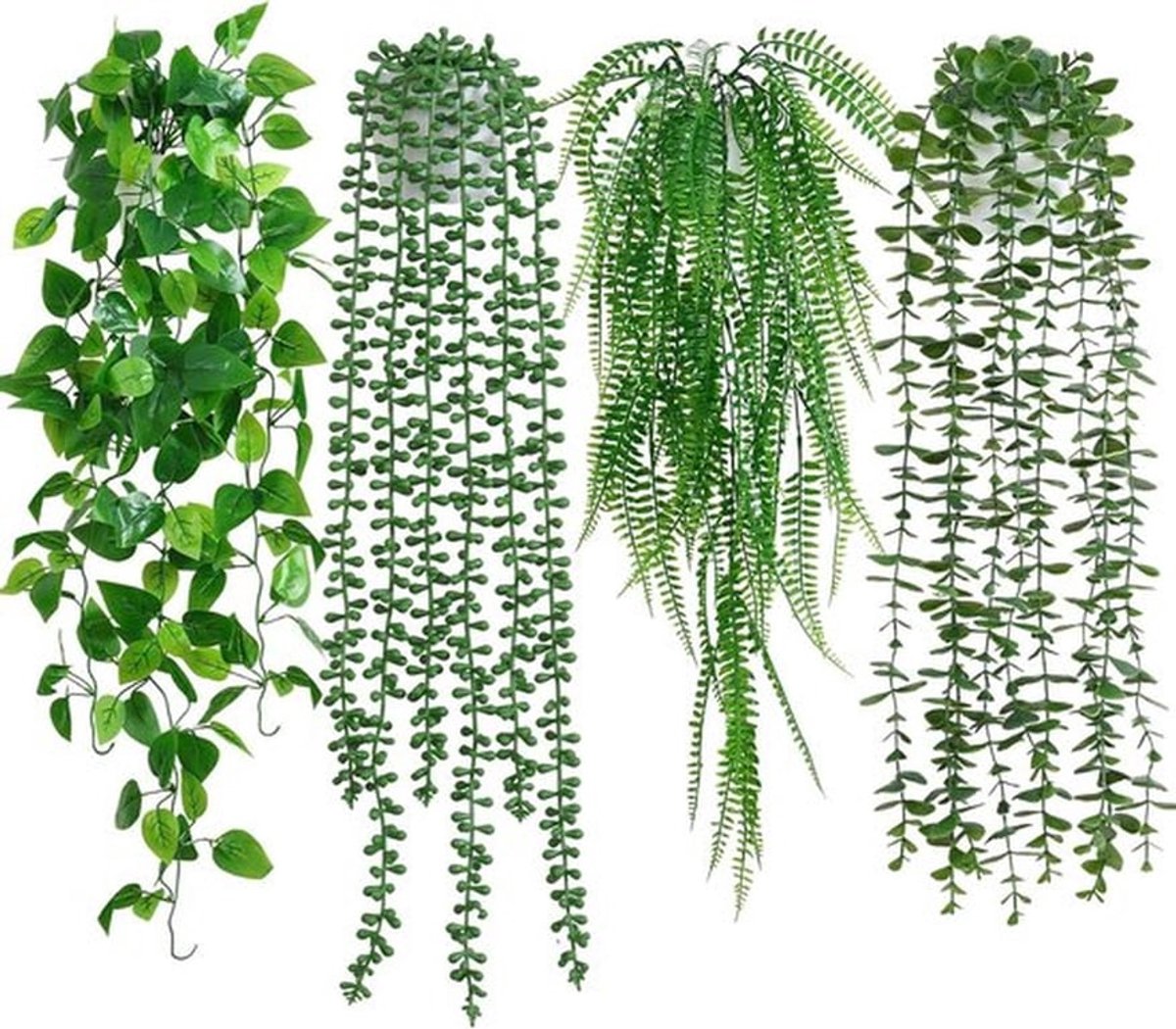 4 Stuks Kunstplanten voor Binnen en Buiten, Hangende Planten voor Decoratie, Eucalyptus en Groene Bladeren voor Thuis, Tuin en Kantoor