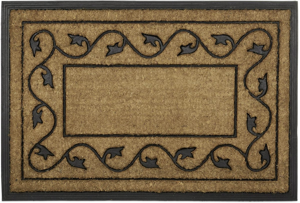 Famanu Deurmat van kokos voor binnen en buiten, antislip, rechthoekig, 2 x 90 x 60 cm, natuur Zwart