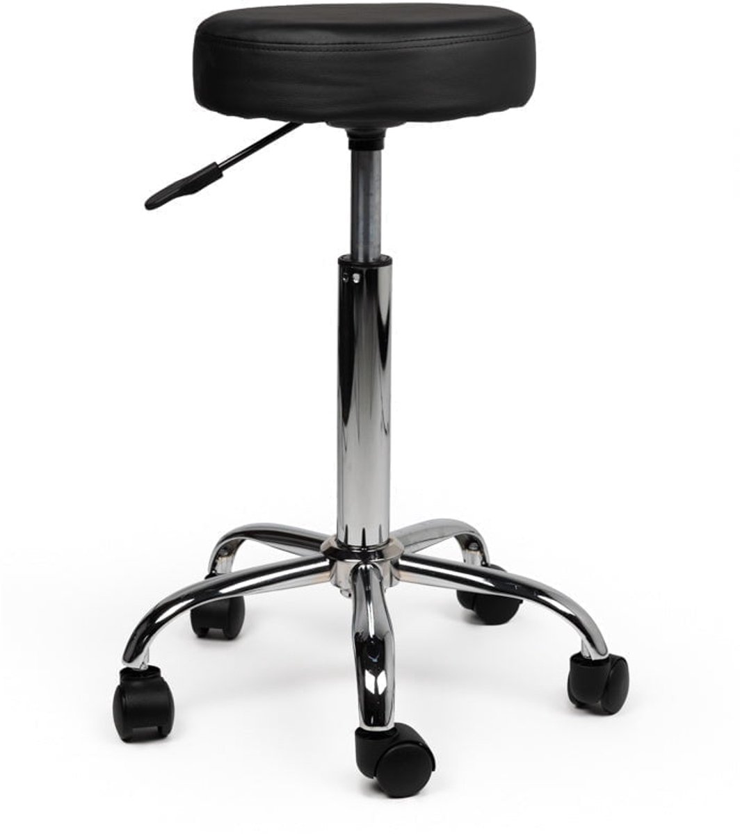 Tabouret Zwart – Ergonomische, Verstelbare Kruk met Wielen – Comfortabele Werkstoel voor Salon, Kapper, Pedicure, Tattoo, Nagelstudio, Schoonheidsspecialist & Thuisgebruik - Zithoogte 50-68cm
