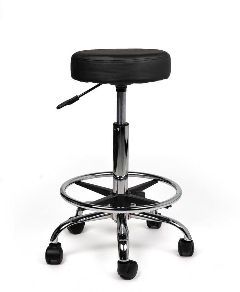 Tabouret Zwart – Ergonomische, Verstelbare Kruk met Wielen – Comfortabele Werkstoel voor Salon, Kapper, Pedicure, Tattoo, Nagelstudio, Schoonheidsspecialist & Thuisgebruik - Zithoogte 50-68cm - met Voetsteun