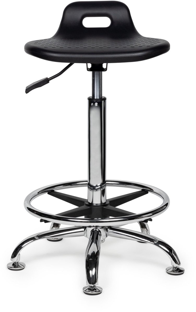 Stahulp Kruk – Ergonomische, Verstelbare Werkstoel met Voetsteun – Comfortabele Sta-Kruk voor Werkplaats, Bureau, Magazijn, Laboratorium, Industrie & Thuis – Stevig en Rugvriendelijk - Zithoogte 70-84cm - met Voetsteun