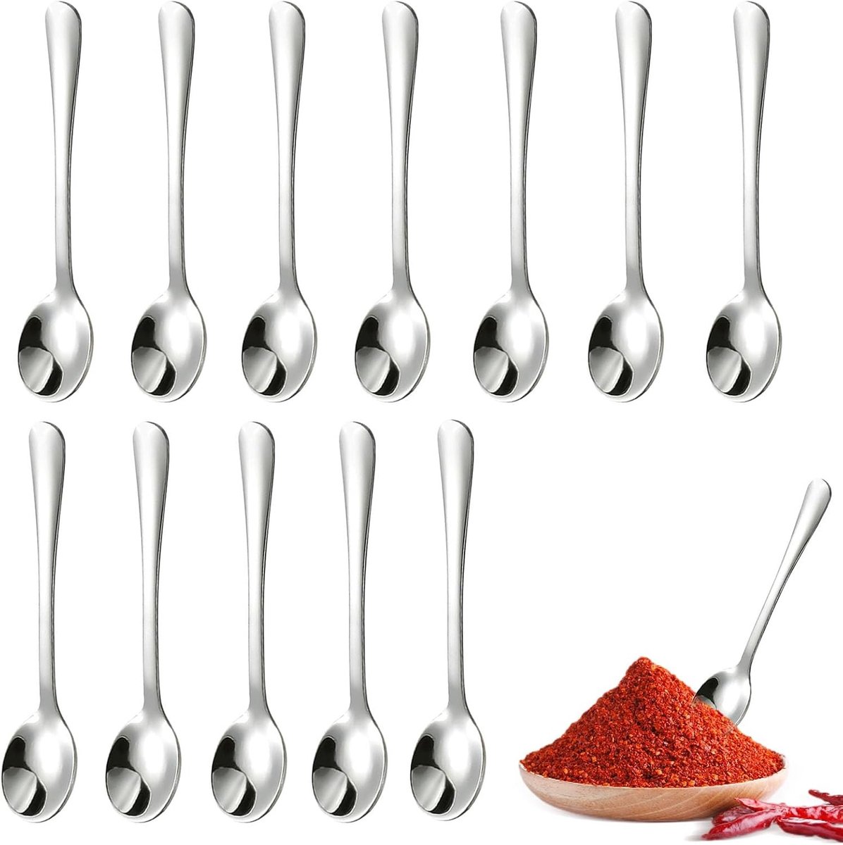 Theelepeltjes 12 stuks - Zilver - 7,5 cm - Vaatwasmachinebestendig - Voor Koffie en Thee