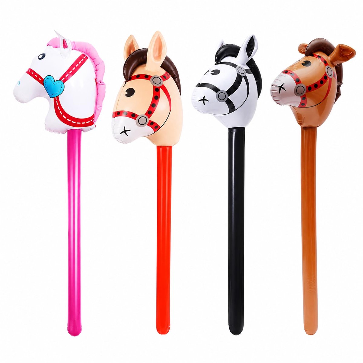 xolear Opblaasbaar paard, 4 stuks, 95 cm, paardenkop, opblaasbaar speelgoed, hobby horsing voor themafeest - ShopVlot