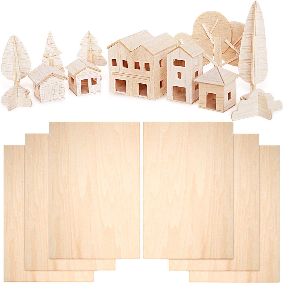 Set van 6 balsa houtplaten voor DIY handwerk en modelbouw