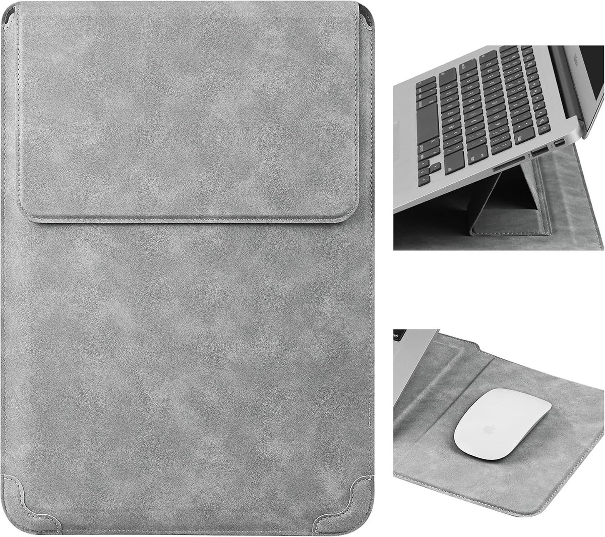 Laptop Sleeve 14 Inch met Standfunctie voor MacBook Pro, ASUS, HP en Lenovo - Geschikt voor 13.3-14'' Laptops, Lichtgrijs, Bescherming en Stijl