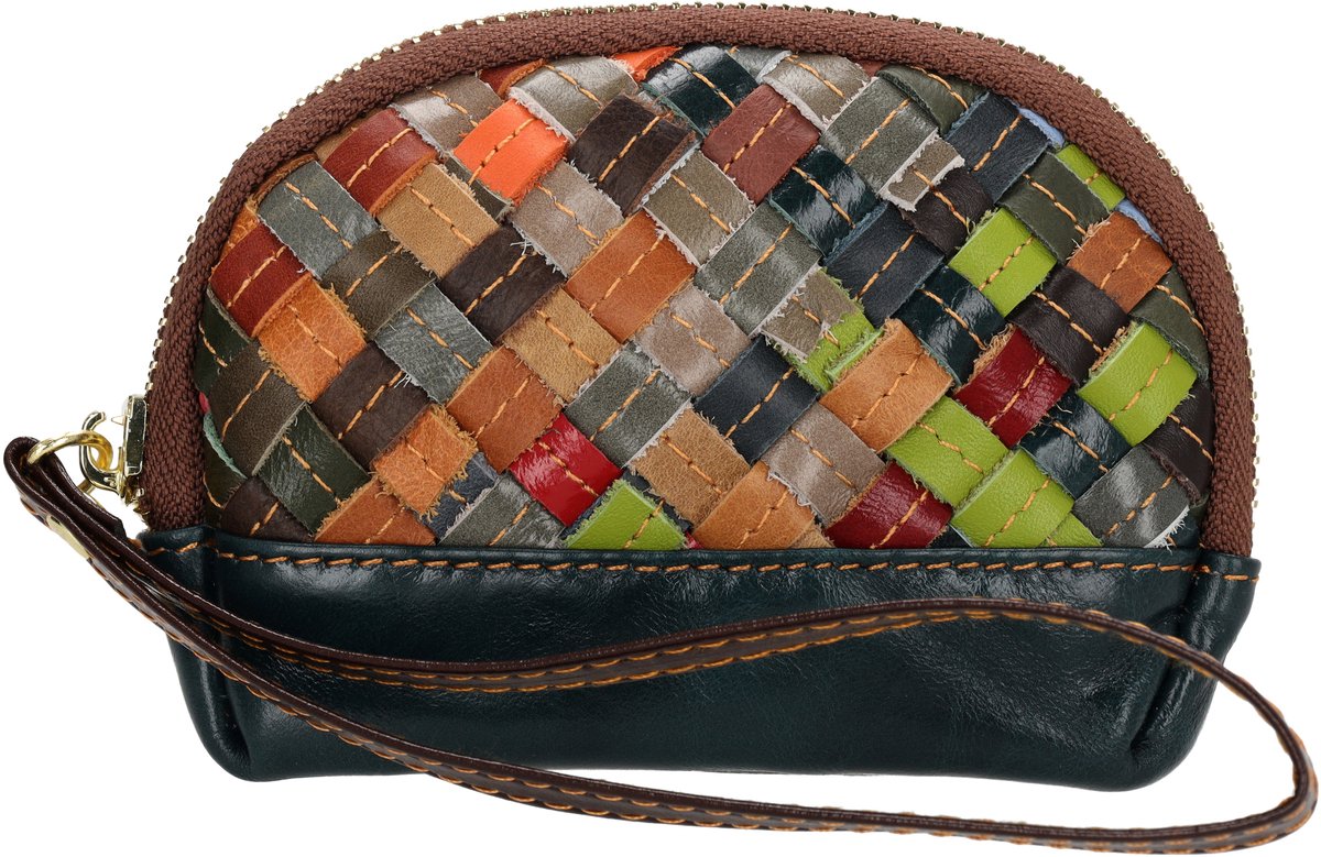 Beagles Treccia Portemonnee - Dames Portemonnee - Leren Portemonnee - Gevlochten Leer - Multicolor - Polsbandje - Leren Dames Tas - Multi