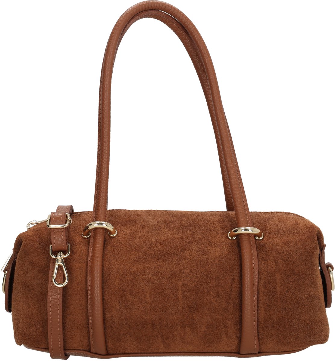 Charm London Vittoria Schoudertas - Suede - Damestas - Handtas - Ritsvak - Verstelbare Schouderband - Afneembare Schouderband - Leren Dames Tas - Cognac