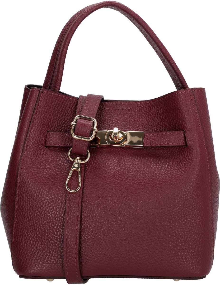 Charm London Vittoria Handtas - Damestas - Schoudertas - Crossbodytas - Draaisluiting - Verstelbare Schouderband - Afneembare Schouderband - Leren Dames Tas - Bordeaux rood