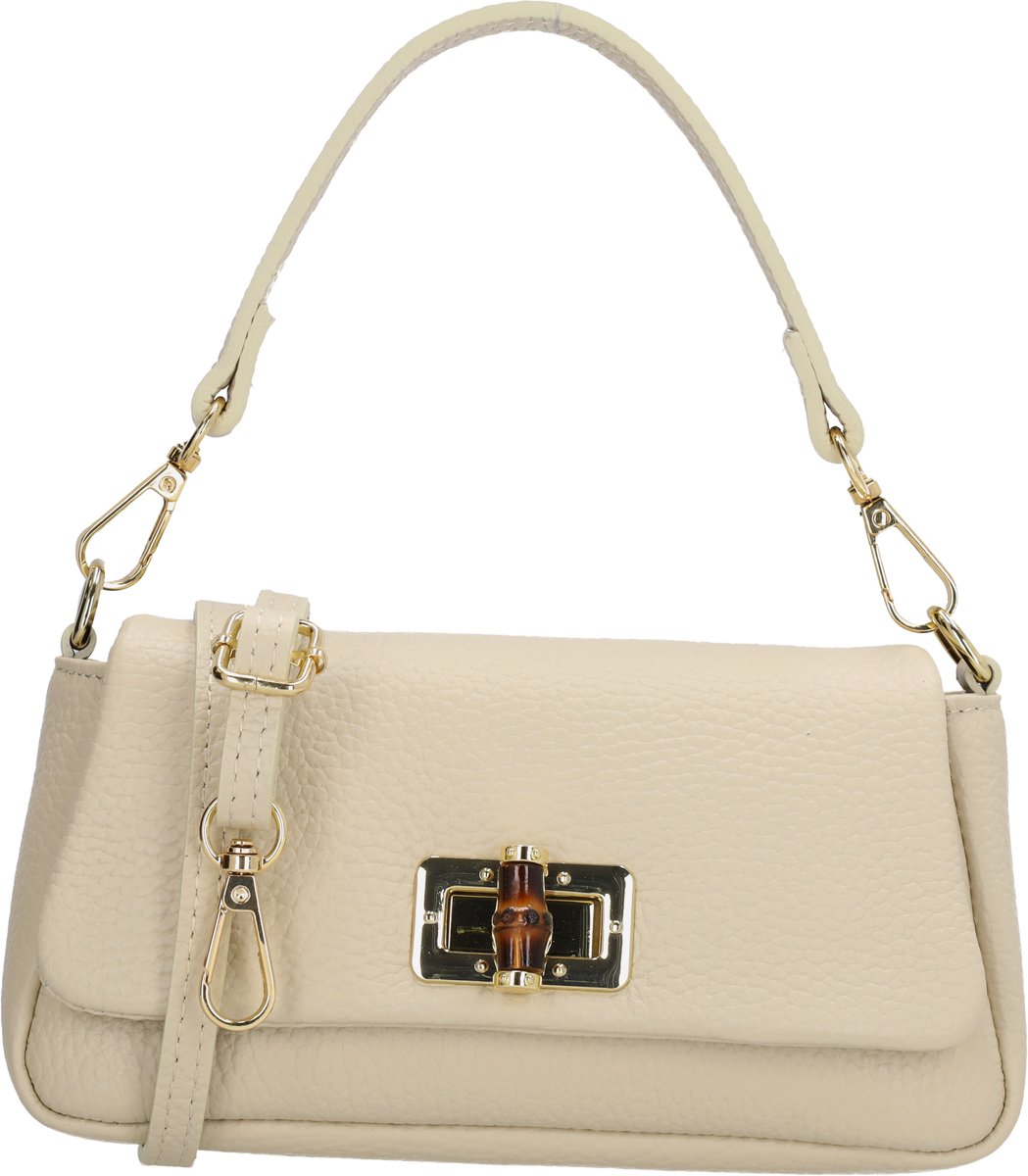 Charm London Vittoria Crossbodytas - Damestas - Schoudertas - Draaisluiting - Afneembaar Handvat - Verstelbare Schouderband - Compact - Leren Dames Tas - Crème