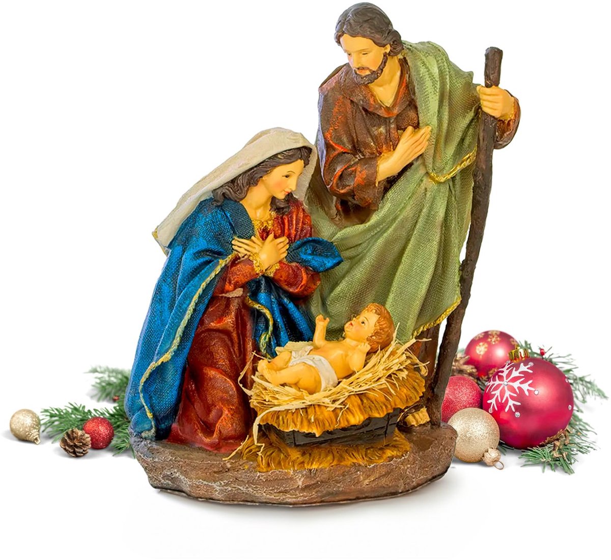 Famanu – Handgemaakte kerststalfiguren van duurzaam kunsthars, 24,5 x 29,5 cm, met de Heilige Familie