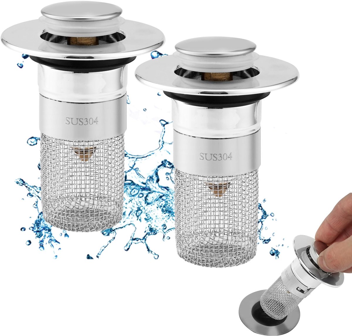 2 Stuks Pop-Up Afvoerstoppen voor Wasbak 34-40mm