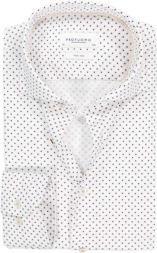 Profuomo wit overhemd met een subtiel blauw ruitpatroon. Non-iron.