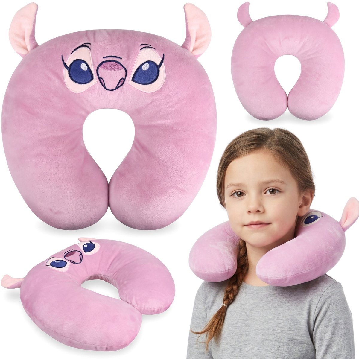 DISNEY Stitch Angel Roze reiskussen, nekkussen voor het vliegtuig, hoofdsteun voor de auto