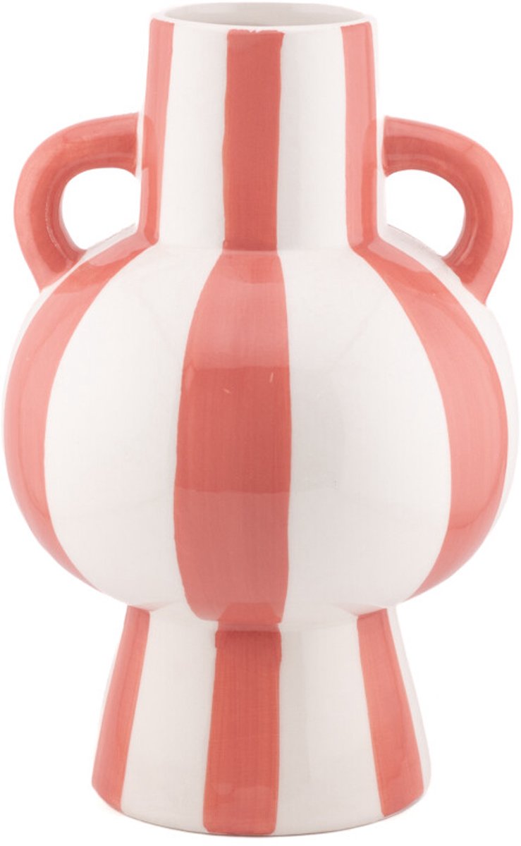 Aardewerk vaas met oren Stripe peach