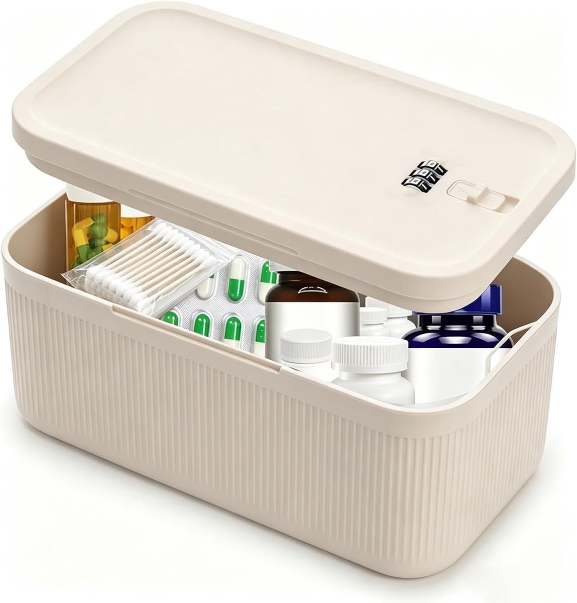 Kleine Afsluitbare Doos met Combinatieslot - Off-White - 24 x 13 x 10 cm - BPA-vrije Kunststof - Voor Medicijnen en Waardevolle Spullen