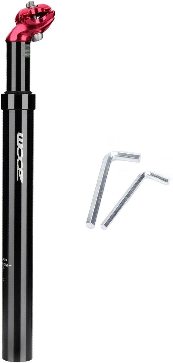 Fietsverende Zadelpen - Zwart-Rood - 350 mm - Aluminiumlegering met Vering - Geschikt voor Elektrische Fietsen en Mountainbikes