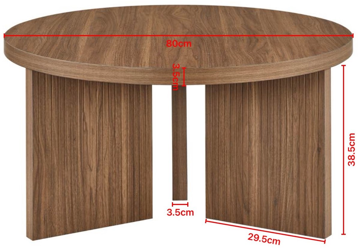 FloraGrace Salontafel - Ronde Koffietafel Met Structuurpoten - Ruimtebesparend Voor Woonkamer En Slaapkamer - MDF - 80 x 80 x 38,5 cm - Walnootbruin