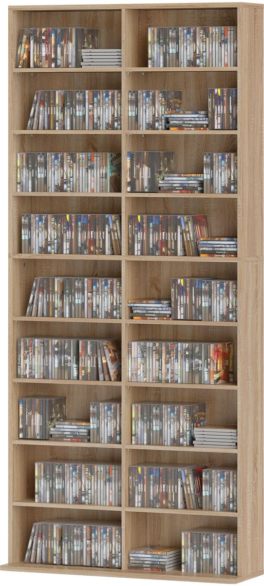 CD-kast - 78.5x24x175 cm - Spaanplaat - Natuurlijke houtafwerking