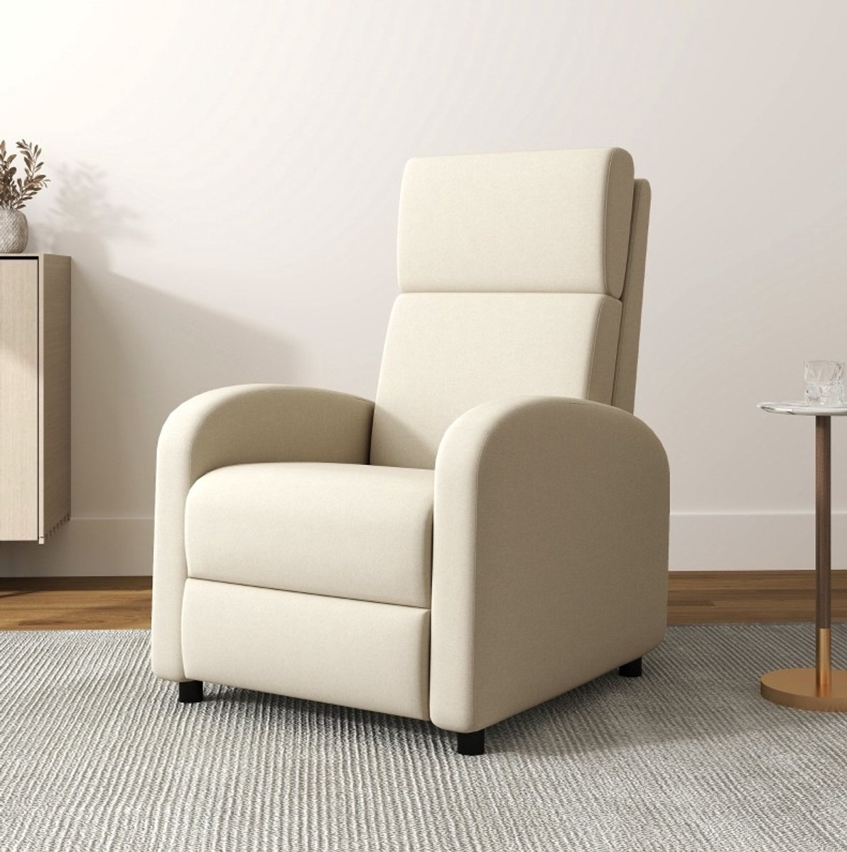 REDOM - Relaxfauteuil - Handmatig verstelbaar - Verstelbare rugleuning en voetensteun - Linnenlook - Woonkamer, kantoor of werkkamer - Stof - Crèmewit - 64 x 86 x 102 cm