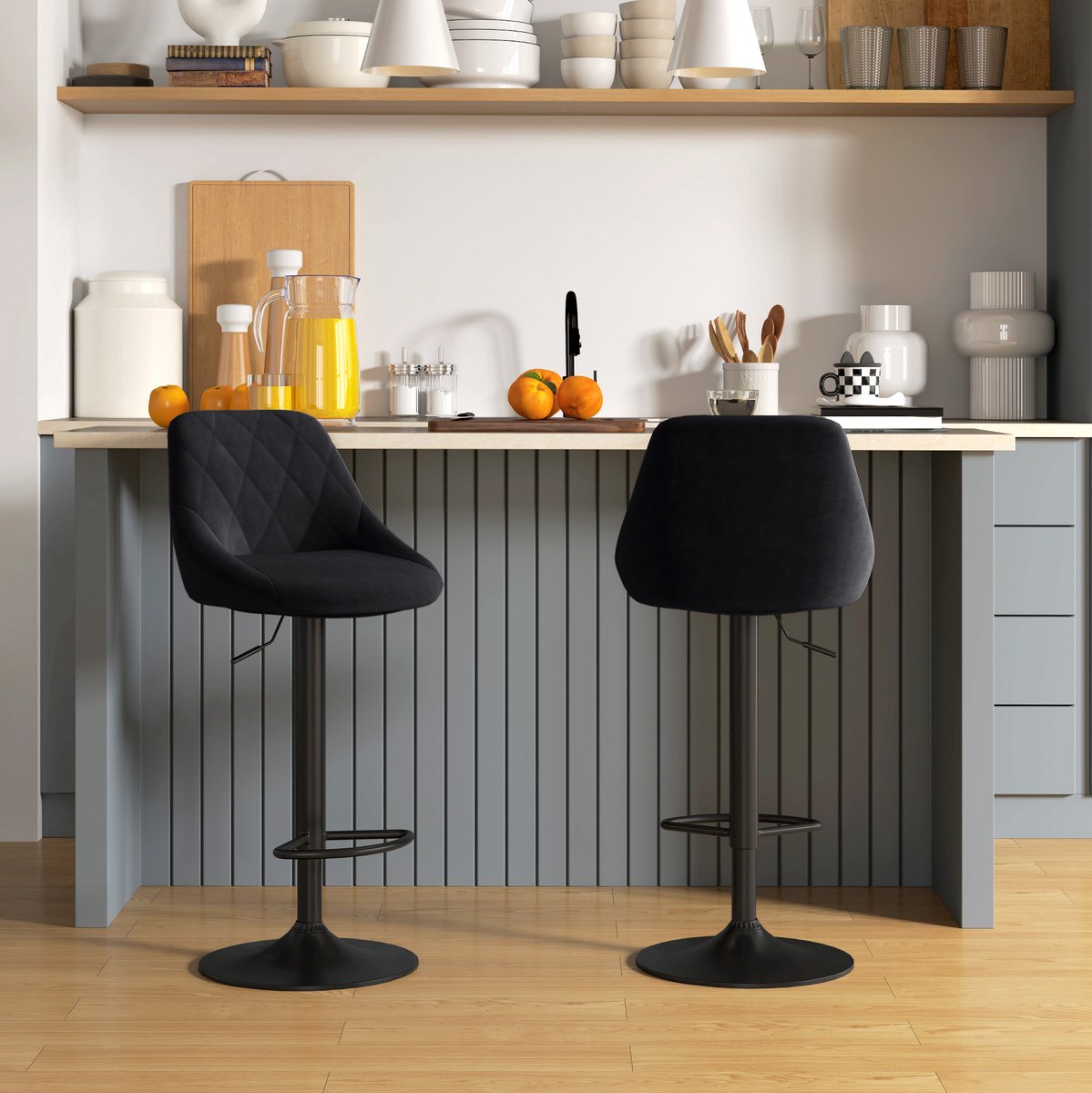 STILVORA Barkruk Set Van 2 46 X 48 X 104 Cm - Hoogte Verstelbaar En Draaibaar - Voor Bar Keuken En Restaurant - Velvet - Zwart