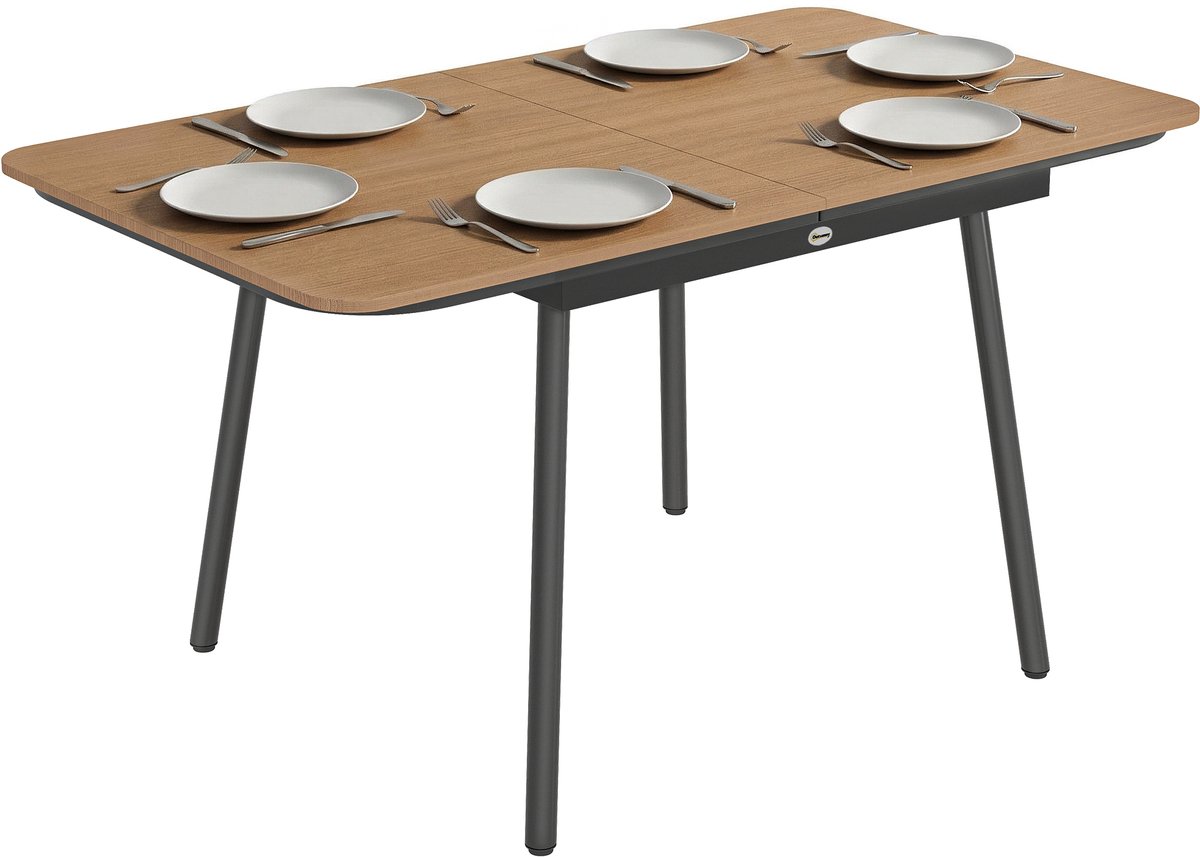 Outsunny Tuin-eettafel-Metaal, WPC-140L x 80B x 75H cm-Teak