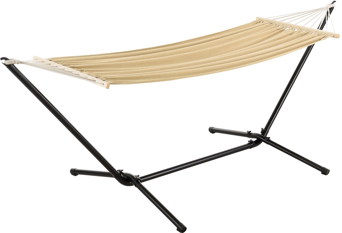 Famanu – Hangmatstandaard voor comfortabele hangmat, staal, afmetingen 300 x 100 x 105 cm, ideaal voor tuin, terras of balkon, beige