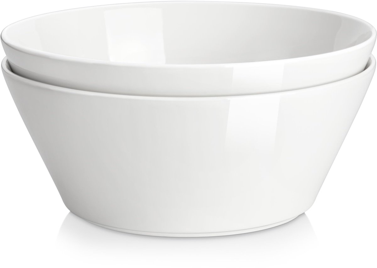 Famanu – Set van 2 fruitschalen van porselein, serveerschaal voor salade, fruit, soep en muesli, grote kom set van 3,1 l in wit