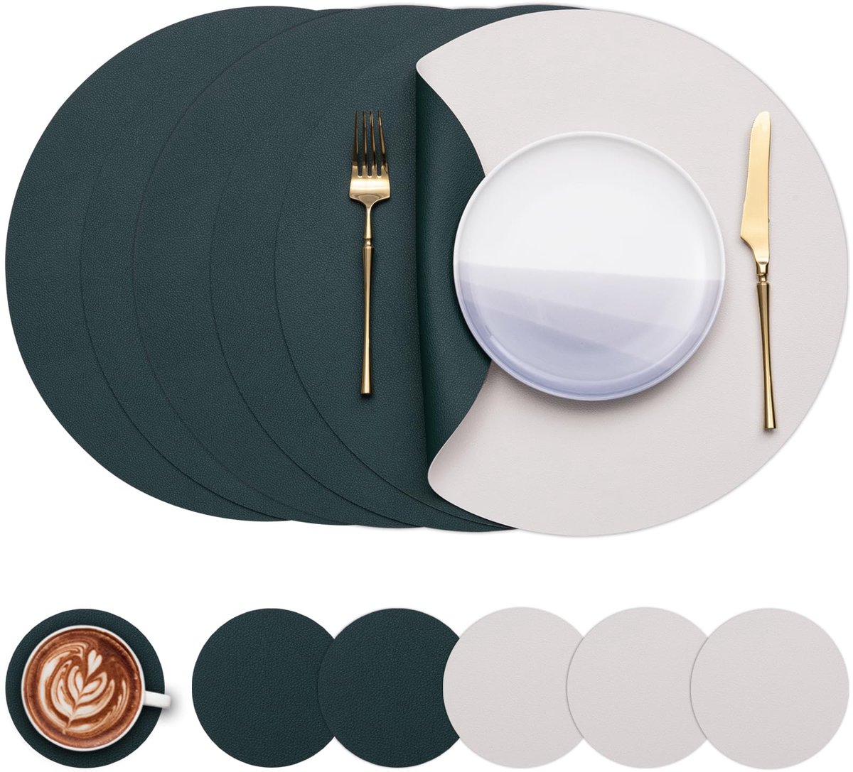 Famanu – Afwasbare ronde placemats van kunstleer, set van 4, ideaal voor tafelbescherming en decoratie